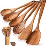 Natural and Nontoxic Heat-Resisting Wooden Spoons Premium Solid Wood 9 Pcs Cooking Utensils Set Home Products