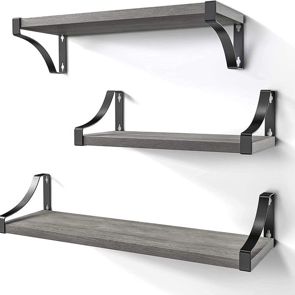 Floating Shelves Wall Mounted Set of 3, Rustic Wood Wall Shelves for Bedroom, Bathroom, Living Room, Kitchen