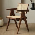 Solid Wood Dining Chair with Antique Rattan Armrest Modern Casual Home Office Living Room Chair for Coffee Shops in Chandigarh