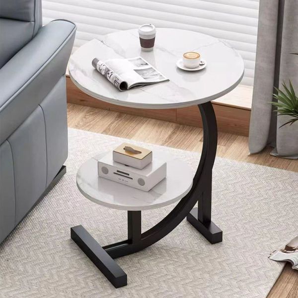 JINSHAN Modern Movable MDF Wooden round Side Table for Home Villa Hotel Bedroom Living Room Coffee Table Furniture