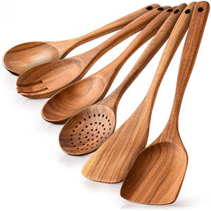 Wholesale Home and Kitchen Natural Teak Wood Utensil Set for Cooking Tools Wood Spoons for Kitchen Nonstick Wooden Utensils Set